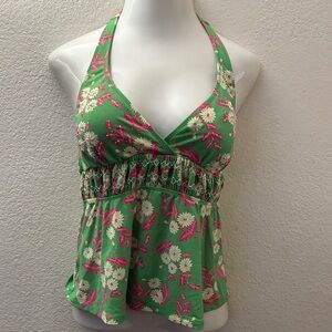 Liz Lange Green and Pink Beaded Maternity Halter Tankini M